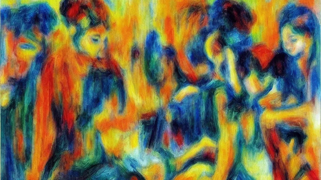 Image similar to abstract art painting figures lines forms geometry in style of pierre - auguste renoir,, fine details,