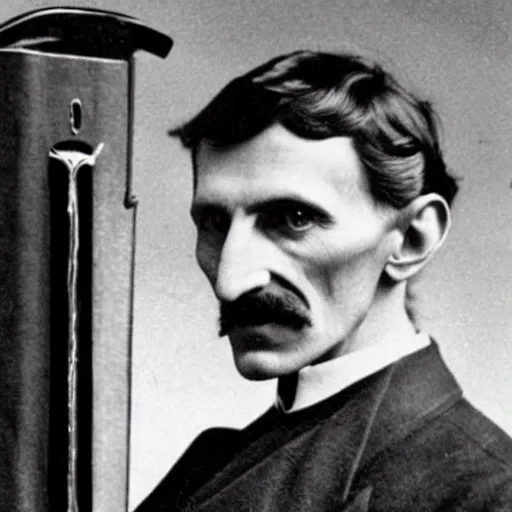 Prompt: nikola tesla using smartphone