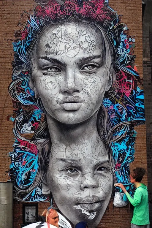 Image similar to a highly detailed beautiful portrait in the style of graffiti street art