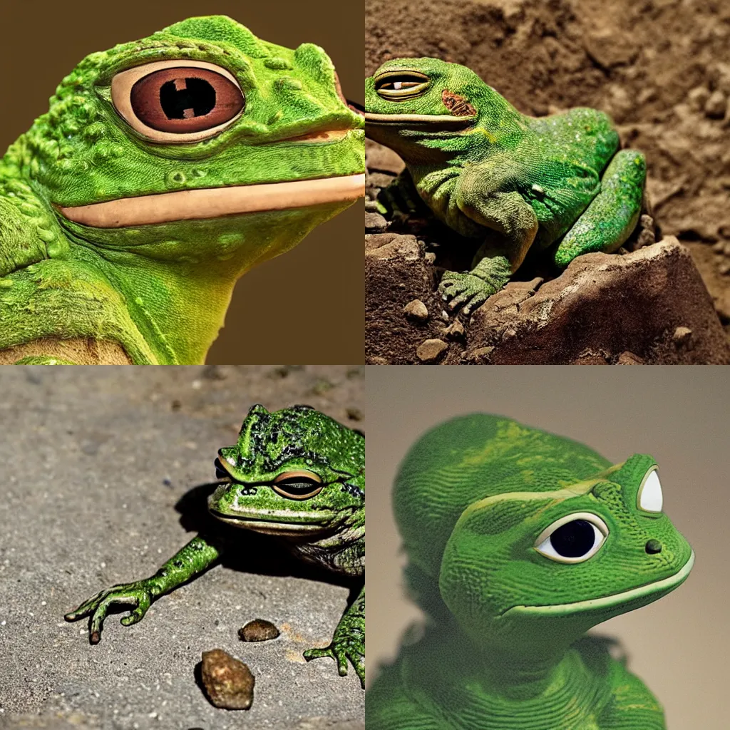Prompt: the rarest pepe discovered in an archeological excavation, national geographic, sharp focus, highly detailed