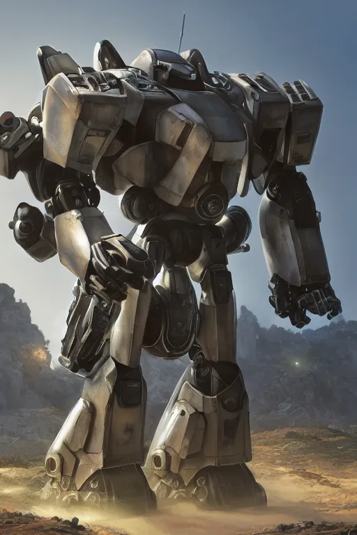 Image similar to mechwarrior 5 : mercenaries mech megaman transformer robot boss tank engine game octane render, 4 k, hd 2 0 2 2 3 d cgi rtx hdr style chrome reflexion glow fanart, global illumination ray tracing hdr fanart arstation by ian pesty by jesper ejsing pixar and disney unreal zbrush central hardmesh