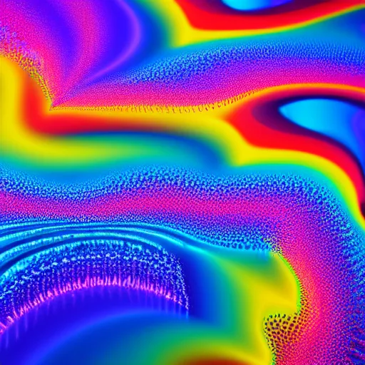 Image similar to the audio frequency waveform of love traveling through ripples of water, Multidimensional, fractal amalgamation, 8k, hyper realistic, octane render, hi-fructose, chromatic color scheme