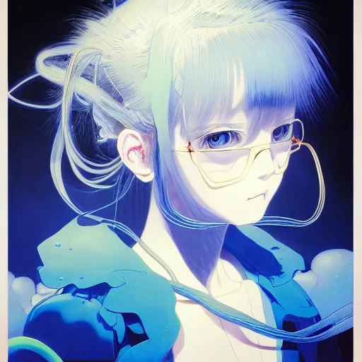 Prompt: prompt : blue portrait soft light painted by james jean and katsuhiro otomo, inspired by evangeleon anime, smooth face feature, intricate oil painting, high detail illustration, sharp high detail, manga and anime 1 9 9 0