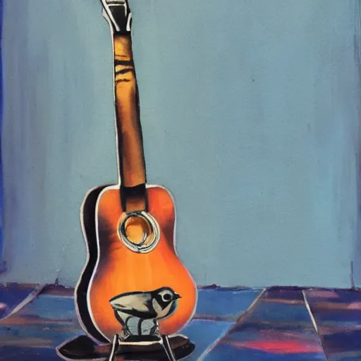 Image similar to bluejay standing on a guitar