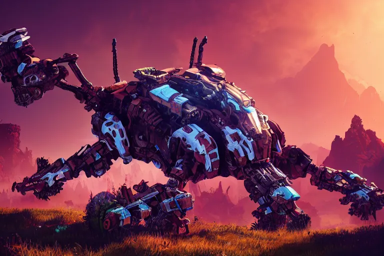 Image similar to grazer machine mecanical creature robot of horizon forbidden west horizon zero dawn bioluminiscence global illumination ray tracing hdr fanart arstation by ian pesty and alena aenami artworks in 4 k