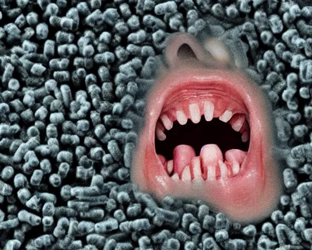 Image similar to a mouth full of bacteria. rotten image.