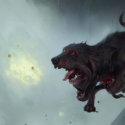 Prompt: demon dog cerberus, painted by greg rutkowski