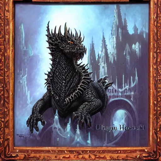 Image similar to Portrait of a terrible black dragon by Ralph Horsley