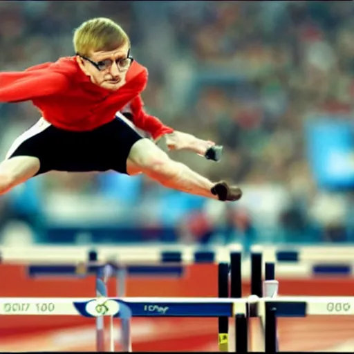 Image similar to stephen hawking competing in the hurdles in the olympics