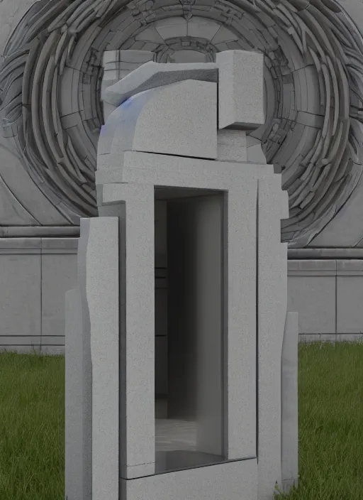 Image similar to highly detailed realistic architecture 3 d render of a futuristic mirror stele monument in frank lloyd wright style standing in city park, archdaily, made in unreal engine 4 octane render