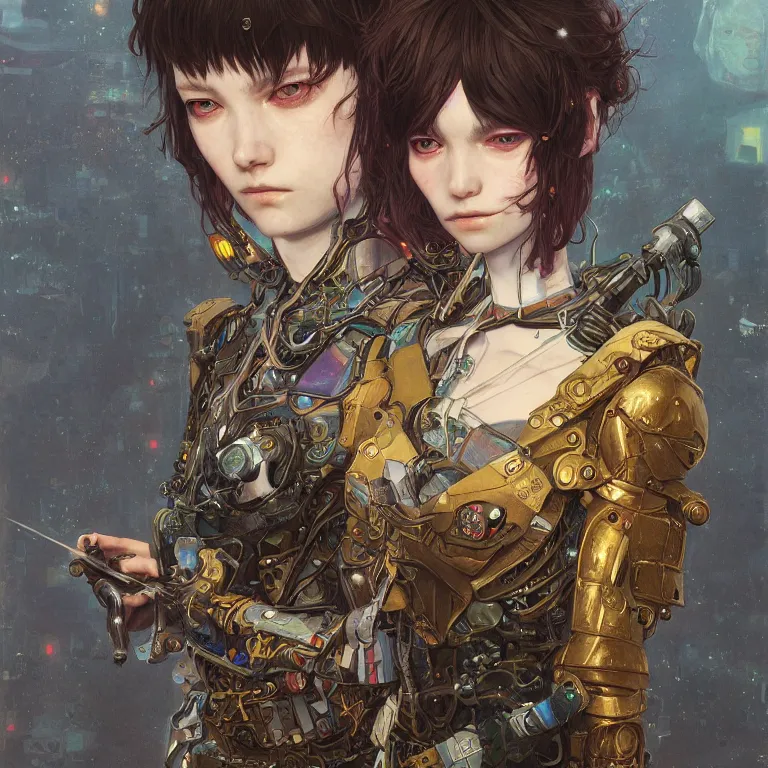 Image similar to portrait of beautiful young goblin, cyberpunk, Warhammer, highly detailed, artstation, illustration, art by Gustav Klimt and Range Murata and Ilya Kuvshinov and Sakimichan