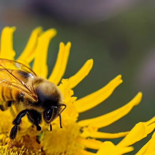 Image similar to a bee finding the last flower in antarctica, beautiful macro photography, ambient light