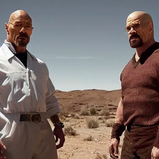 Prompt: Walter white and Dwayne the rock johnson in breaking bad