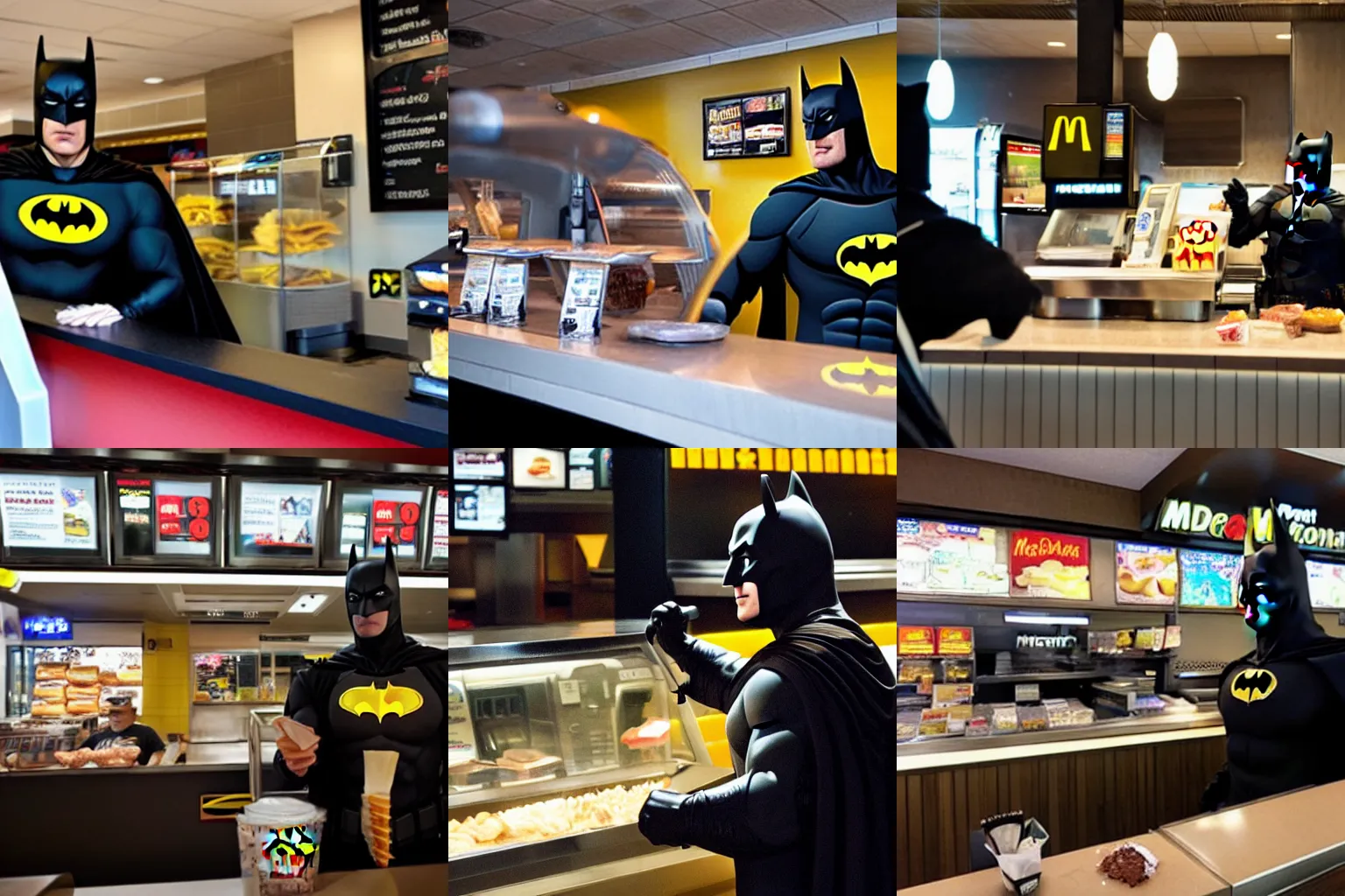 Prompt: batman working the counter at McDonalds