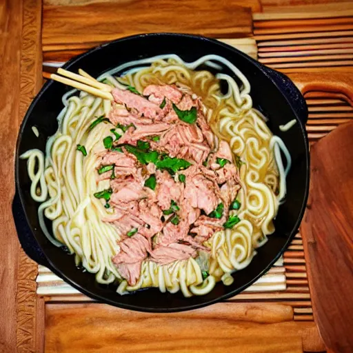 Prompt: a really tasty dish, full of noodles and tuna