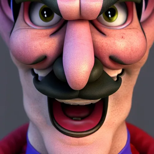 Image similar to a portrait of waluigi in real life as a real person, grotesque, disturbing, disgusting, realistic hyperrealistic 4 k resolution 8 k resolution highly detailed very detailed extremely detailed hd quality detailed face very detailed face extremely detailed face trending on artstation, modern portrait, modern photograph