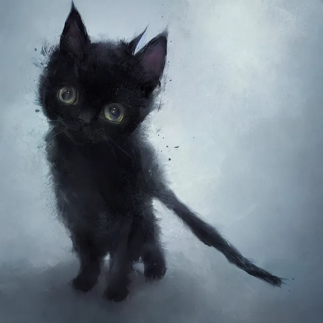 Prompt: a beautiful painting of a cute black kitten. character design by cory loftis, fenghua zhong, ryohei hase, ismail inceoglu and ruan jia. artstation, volumetric light, detailed, rendered in octane