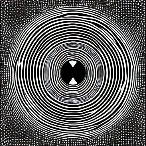 Prompt: optical illusion image, circles, squares, lines, black and white, subliminal, secret shape, hidden shape, message, illusion, visuals, waves, foucus, quality