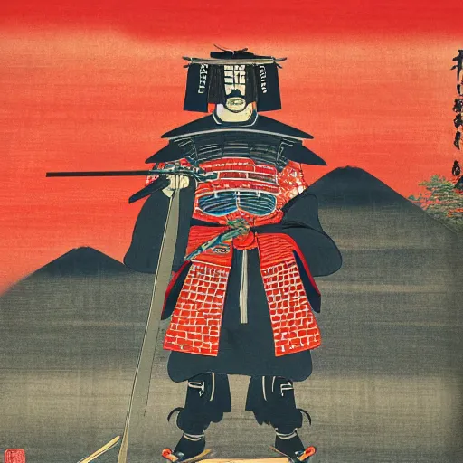 Prompt: joe biden dressed as a samurai in an edo period japanese ink block painting, 4 k, hyper realistic, dslr, high resolution, landscape, beautiful