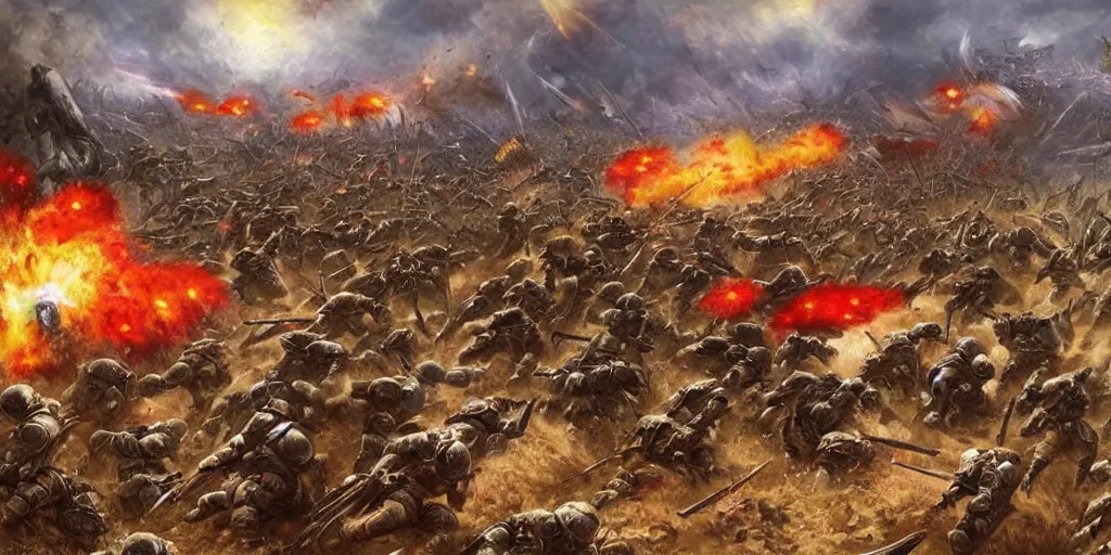 Image similar to world war 1 landscape of zergs destroying the terran soldiers, in an epic and bloody battle, beautiful painting