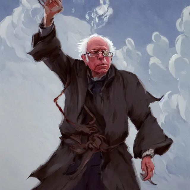 Image similar to Bernie Sanders as a firebender, portrait, elegant, intricate, digital painting, artstation, concept art, smooth, sharp focus, illustration, art by konstantin korovin and Daniel F. Gerhartz and john howe