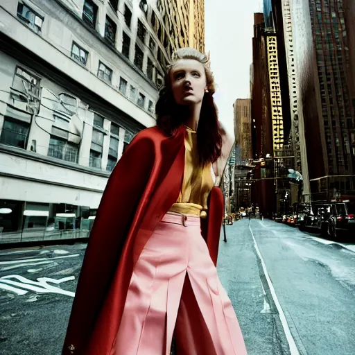 Image similar to realistic photoshoot for a new balenciaga lookbook, color film photography, portrait of a beautiful person, in style of Campbell Addy, location in new york, 35mm