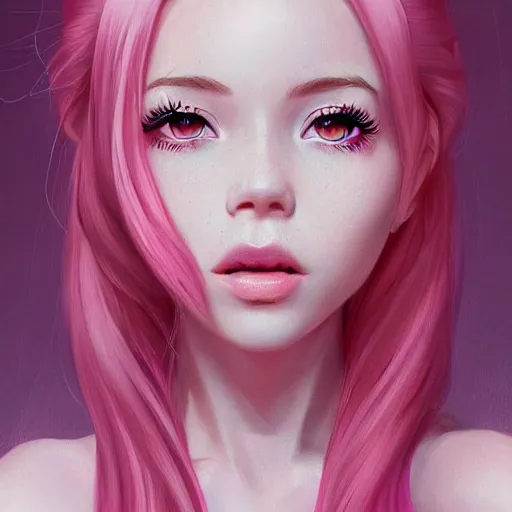 belle delphine with pastel pink hair and shiny brown | Stable Diffusion