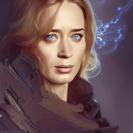 Image similar to Beautiful Emily Blunt as the Invisible Woman, western, D&D, fantasy, intricate, elegant, highly detailed, digital painting, artstation, concept art, matte, sharp focus, illustration, art by Artgerm and Greg Rutkowski and Alphonse Mucha