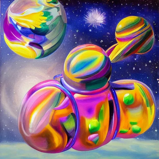 Prompt: Liminal space in outer space slightly inspired by Jeff Koons, but as a painting