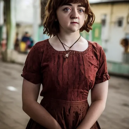 Prompt: portrait of young maisie williams in surabaya today, f/3.5, ISO 100