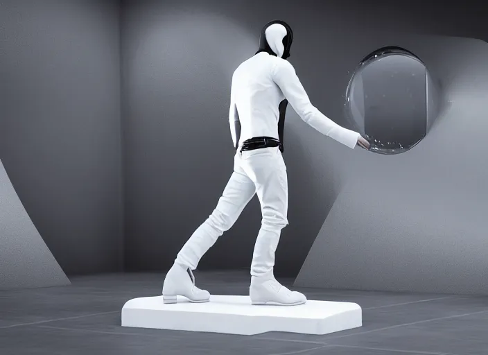 Image similar to cinematic photoshoot of clean modern hand crafted super futuristic man walking out of white pool of milk pro display xpr luxury smooth color metal white silver with black leather padding well design ultrareallistic detailed high quality 8 k photorealistic ultra realistic