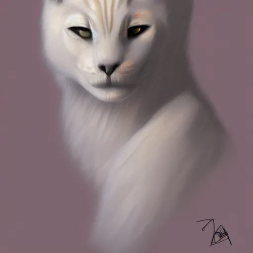 Prompt: sketch of white anthropomorphic lynx cat, portrait by Les Edwards, furry fantasy art, 4k, trending on artstation