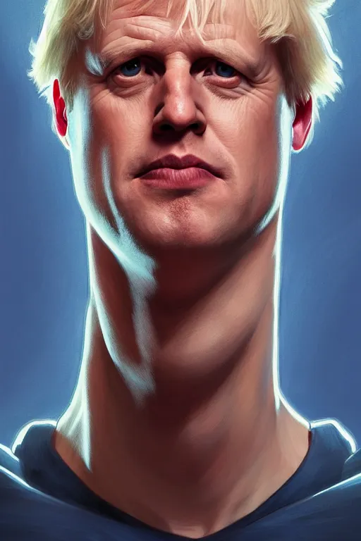 Image similar to Boris Johnson as Superman,realistic portrait, symmetrical, highly detailed, digital painting, artstation, concept art, smooth, sharp focus, illustration, cinematic lighting, art by artgerm and greg rutkowski and alphonse mucha