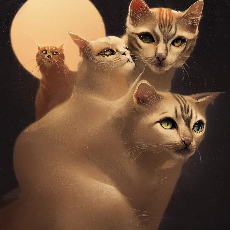 Image similar to breathtaking detailed concept art painting art deco portrait of a feline goddess amalgamation cats, by hsiao - ron cheng, bizarre compositions, exquisite detail, extremely moody lighting, 8 k