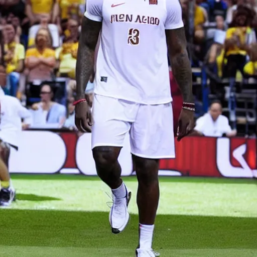 Prompt: lebron james wearing at de madrid shirt