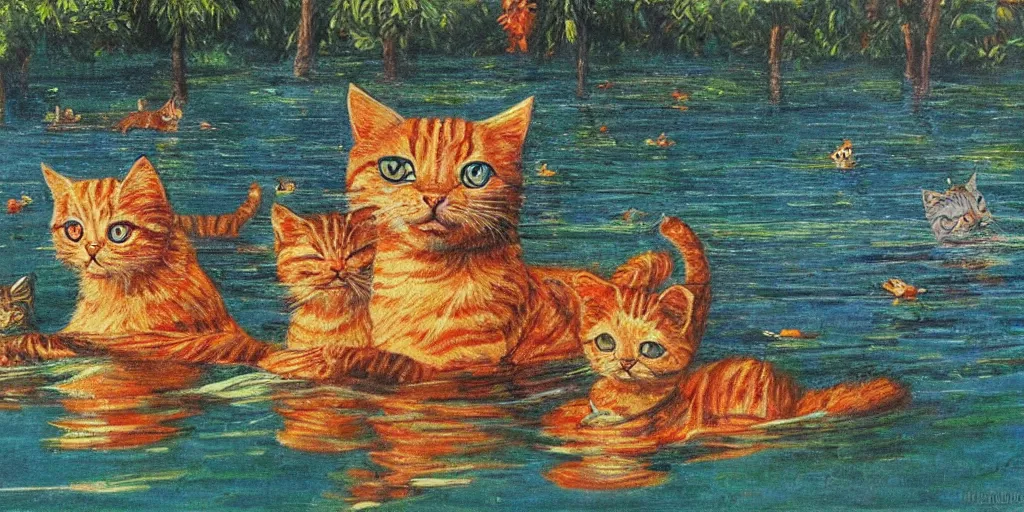 Prompt: cats swimming in a lake in colombo sri lanka city, by Nizovtsev, Victor