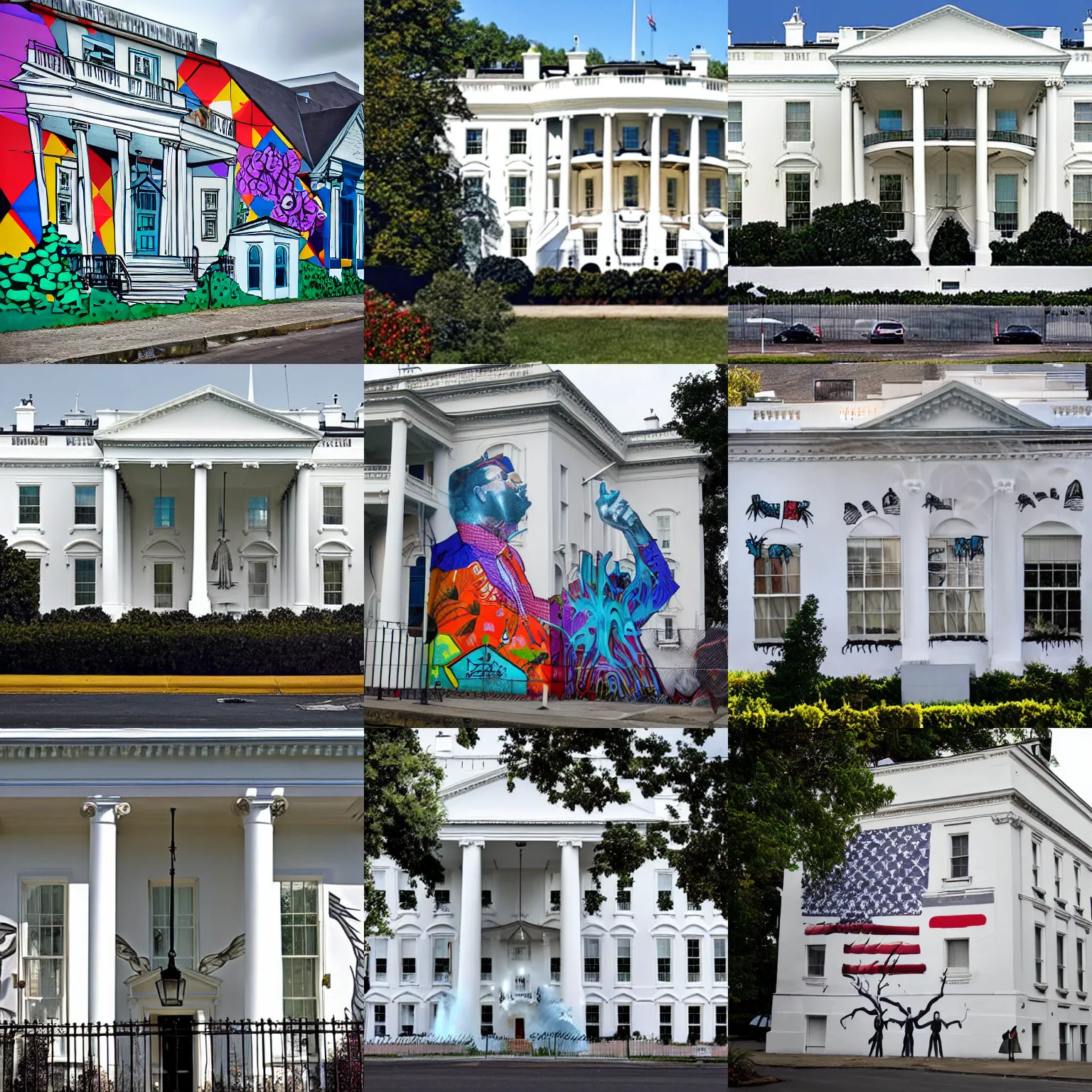 Prompt: street art mural on a white house