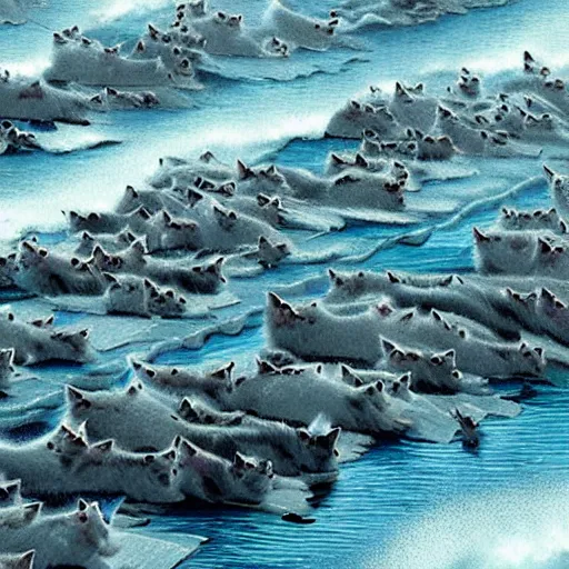 Prompt: A tsunami made out of cats