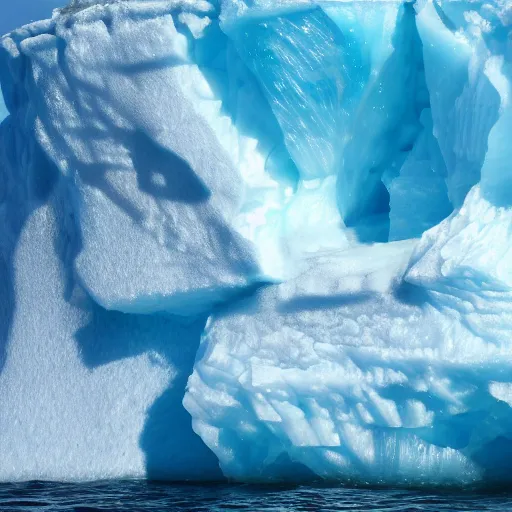 Prompt: a tiger with ice-color skin on the top of a iceberg