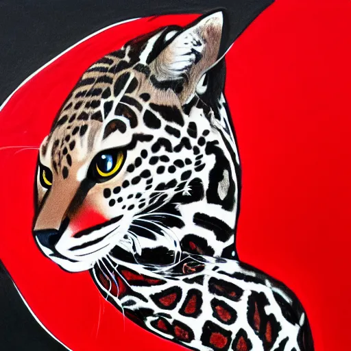 Image similar to abstract drawing of a neon black and red ocelot, 4k