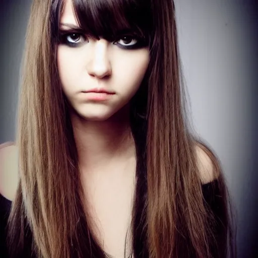 Image similar to emo girl, long hair and bangs, makeup