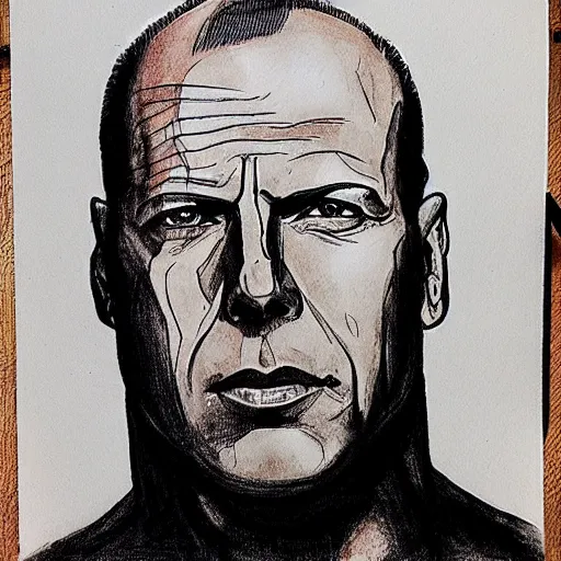 Image similar to bruce willis, ink manga drawing