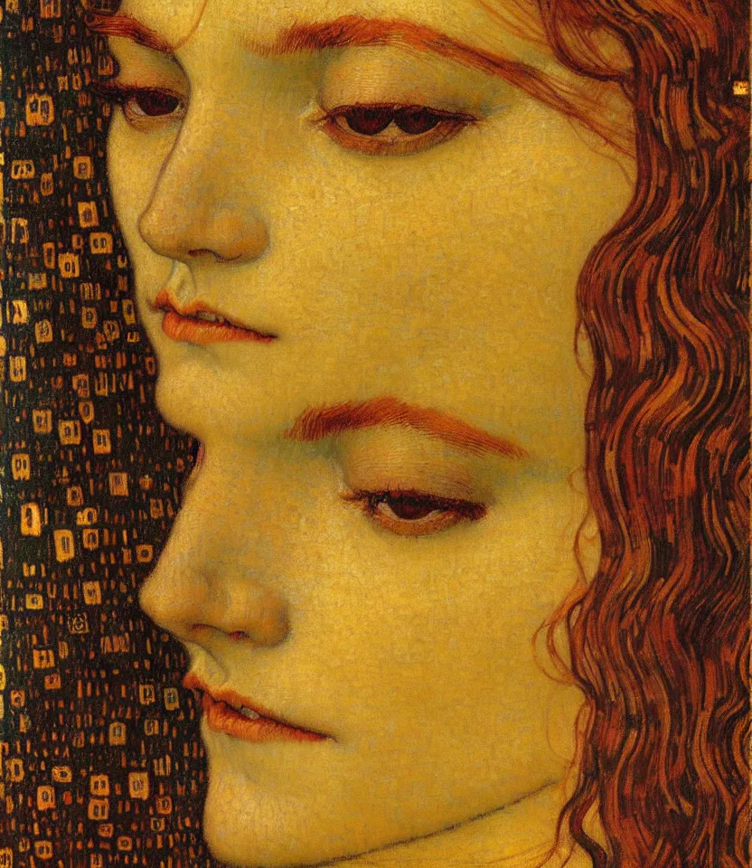 Image similar to detailed realistic beautiful young medieval queen face portrait by jean delville, gustav klimt and vincent van gogh, art nouveau, symbolist, visionary, gothic, pre - raphaelite, muted earthy colors, desaturated