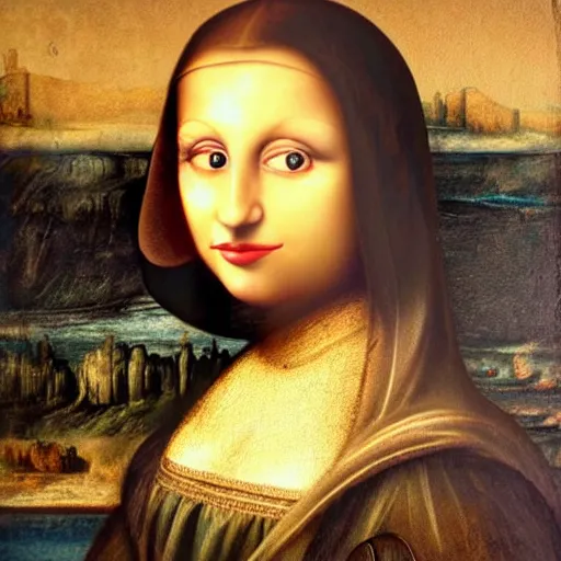 Prompt: the mona liza painted by a monkey