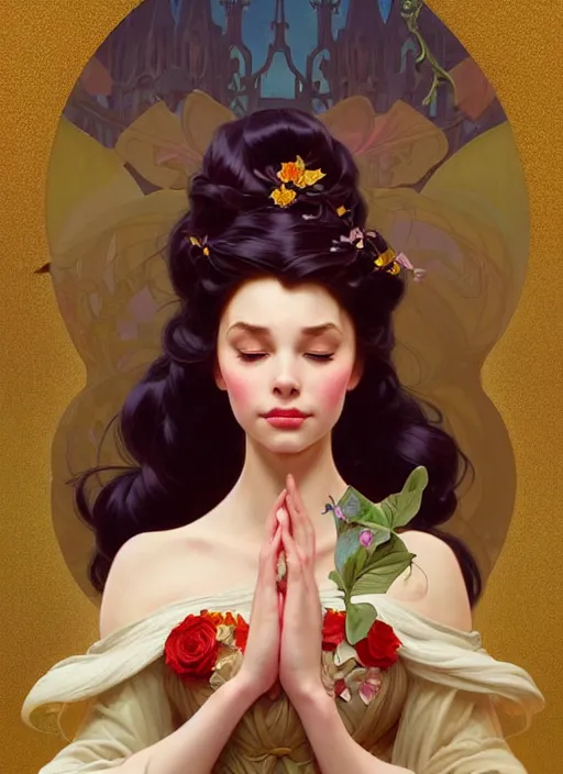 Image similar to portrait of disney sleeping beauty, intricate, elegant, highly detailed, my rendition, digital painting, artstation, concept art, smooth, sharp focus, illustration, art by artgerm and greg rutkowski and alphonse mucha and uang guangjian and gil elvgren and sachin teng, symmetry!!