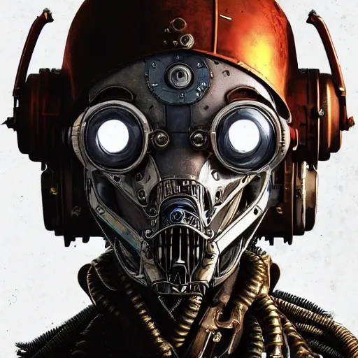 Prompt: synthwave symmetric digital portrait steampunk cyborg pirate, biomechanical legendary cyberpunk style, epic apex legends concept, retro futuristic lines and decals on vacuum helmet, mad max, beksinski mohrbacher shirow, sharp focus, realistic scifi masterpiece, cinematic natural light, highly intricate details, 8 k, hdr, octane render