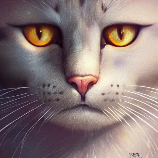 Image similar to highly detailed closeup portrait of a cat, in disney, stephen bliss, unreal engine, art by greg rutkowski, loish, rhads, ferdinand knab, makoto shinkai and lois van baarle, ilya kuvshinov, rossdraws, tom bagshaw, global illumination, radiant light, detailed and intricate environment