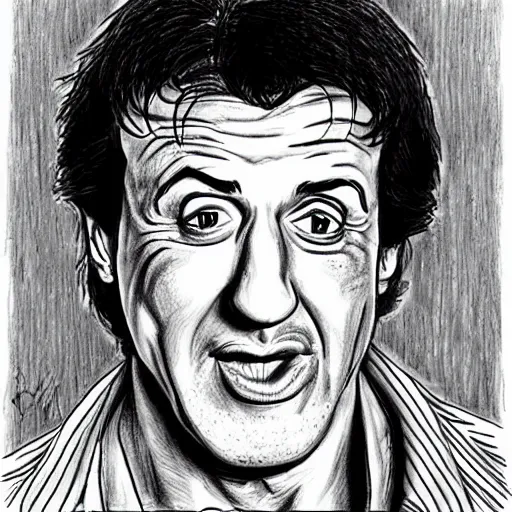 Prompt: a portrait drawing of Sylvester Stallone drawn by Robert Crumb