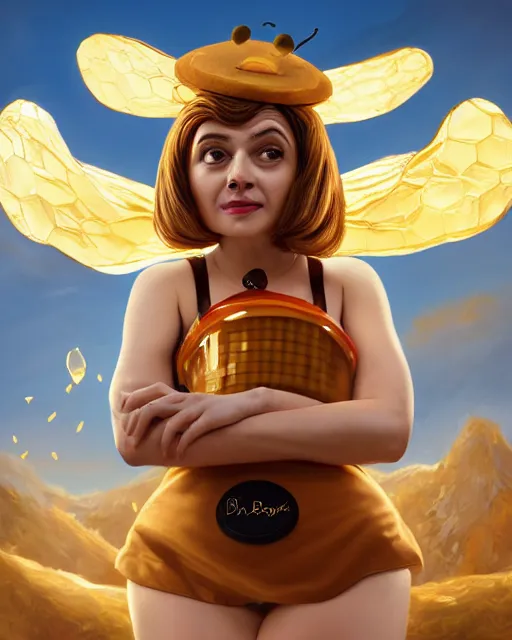 Image similar to beautiful mr bean as honey, made of honey, wearing honey - themed miniskirt, award winning creature portrait photography, extremely detailed, artstation, 8 k, sensual lighting, incredible art, wlop, artgerm, backlit, rim lighting, hi - fructose