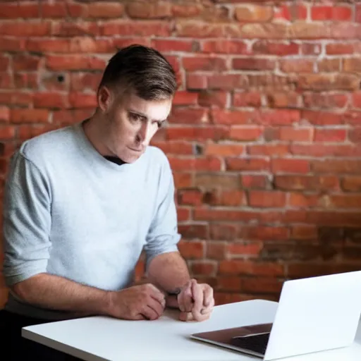 Prompt: photo of man with really bad posture using the computer